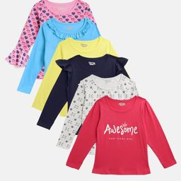 Eteenz Girls Pack of 6 Printed Pure Cotton T-shirts-image-12