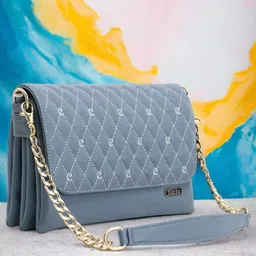 Exotic Grey Textured Quilted Structured Sling Bag-image-6