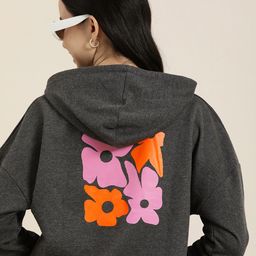 HERE&NOW Floral Printed Hooded Crop Sweatshirt-image-80