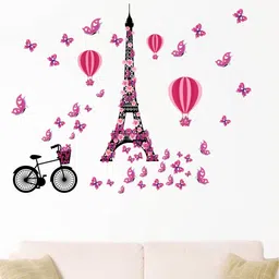 rawpockets Pink & Black Eiffel Tower With Butterflies Wall Stickers-23