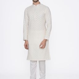 Manyavar Men Off-White Embroidered Kurta with Pyjamas-image-21