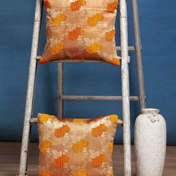 Alina decor Set of 2 Yellow & Gold-Toned Embroidered Square Cushion Covers-5