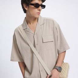 glitchez Textured Triumph Oversized Opaque Casual Shirt-image-88