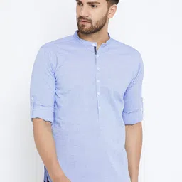 even Men Blue Striped Dobby Weave Straight Kurta-image-97