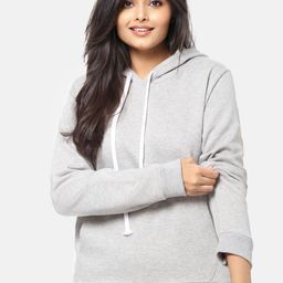 Instafab Plus Women Grey Solid Hooded Sweatshirt-image-13