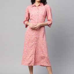 plusS Women Pink & Yellow Printed Shirt Dress-49