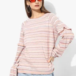 Antheaa Women Pink Striped Sweatshirt-image-59