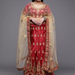Mitera Maroon & Cream-Coloured Embroidered Semi-Stitched Lehenga & Unstitched Blouse With Dupatta-32