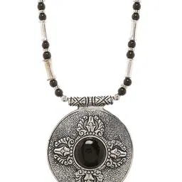 Bamboo Tree Jewels Oxidized Black & Silver-Toned Handcrafted Necklace-picture-14