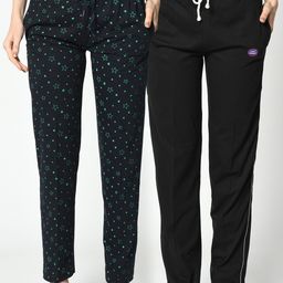 VIMAL JONNEY Women Pack of 2 Black & Navy Blue Solid Lounge Pants-image-81
