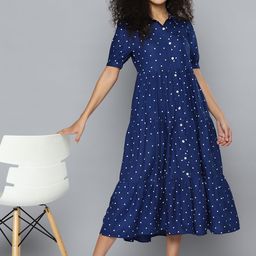 Mast & Harbour Polka Dot Print Puff Sleeve Shirt Midi Dress-image-53