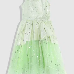 YK Girls Green Embellished Satin Maxi Dress-image-27