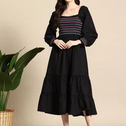 Mast & Harbour Embroidered Bishop Sleeves Pure Cotton Fit & Flare Midi Dress-picture-31