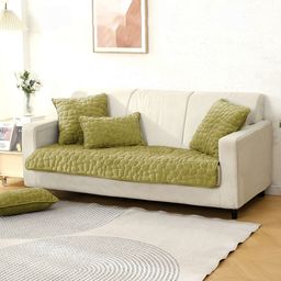 HOKIPO Green Solid Velvet Anti Slip 1 Seater Sofa Cover-12