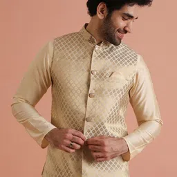 KISAH Men Jacquard Regular Fit Ethnic Motifs Nehru Jacket-picture-27