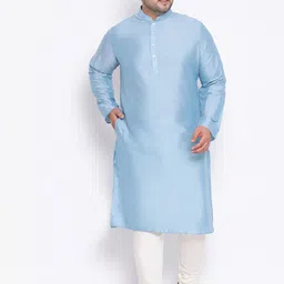 KISAH PLUS Plus Size Mandarin Collared Cotton Silk Kurta-image-96