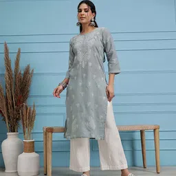 ADA Hand Chikankari Embroidered Sustainable Cotton Kurta-picture-29