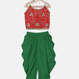 Twisha Girls Red & Green Embellished Top with Dhoti Pants-picture-32