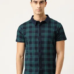 Campus Sutra Men Navy Blue & Green Regular Fit Checked Casual Shirt-image-15