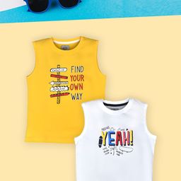 Lux Cozi Boys Yellow Typography 2 Printed Applique T-shirt-image-69