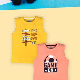 Lux Cozi Boys Yellow Typography 2 Printed Applique T-shirt-image-73