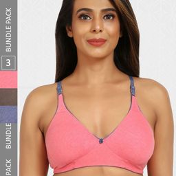 Designer Bugs Brown & Pink Pack of 3 Cotton Solid Bra-image-58