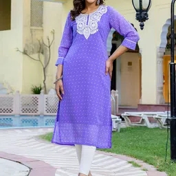 KALINI Floral Embroidered Round Neck Georgette Kurta-30