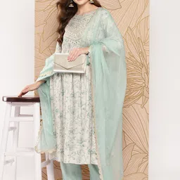 Khushal K Women Floral Embroidered Mirror Work Kurta with Palazzos & With Dupatta-picture-14