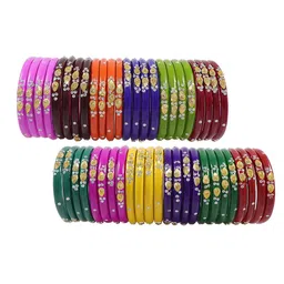 NMII Set Of 48 Zircon Gemstone & Beaded Glass Kada Bangles-1