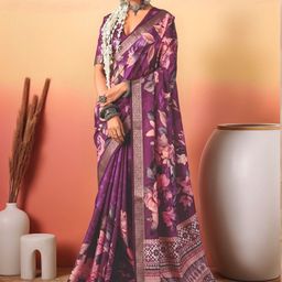 Sangria Tussar Floral Printed Saree With Blouse Piece-12