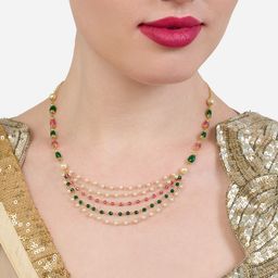Zaveri Gold-Plated Multi Layer Beaded Pearls Necklace-76