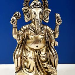 Exotic India Gold-Toned & Black Lord Ganesha in Ashirwad Mudra Showpiece-image-32