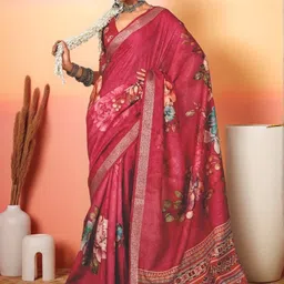 Sangria Tussar Floral Printed Saree With Blouse Piece-image-59