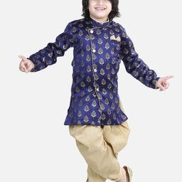BownBee Boys Blue Full Sleeve Jacquard Sherwani-picture-57