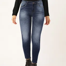 Flying Machine Women Blue Twiggy Super Skinny Fit Mid-Rise Low Distress Cropped Jeans-image-23
