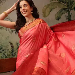Silk Land Banarasi Soft Silk Copper Zari Woven Saree-image-96