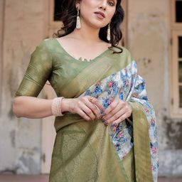 DIVASTRI Floral Printed Zari Pure Silk Banarasi Saree-image-58
