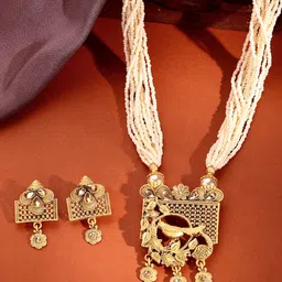 ADIVA 22K Gold-Plated Kundan-Studded & Beaded Jewellery Set-image-65