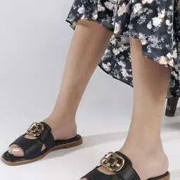 ELLE Women Textured Party Open Toe Flats with Buckles-17