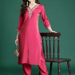 Indo Era Ethnic Motifs Embroidered Regular Kurta with Trousers-picture-13