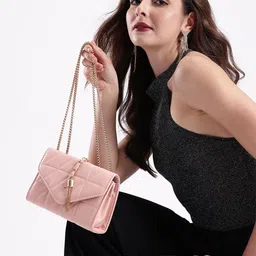 DressBerry Structured Quilted Sling Bag with Lock Detail-6