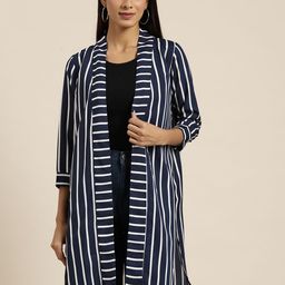 Qurvii Women Striped Longline Shrug-96
