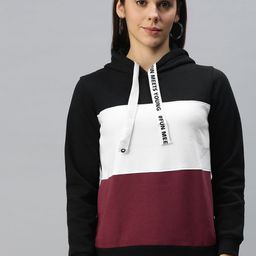 Campus Sutra Women Black Colourblocked Hooded Sweatshirt-image-95