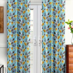 Cortina Blue & Brown 2 Pieces Floral Long Door Curtain-6
