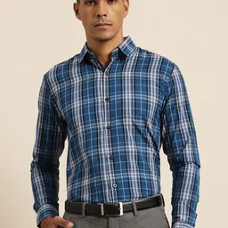 SOJANYA Men Blue & Black Tartan Checked Classic Fit Cotton Formal Shirt-image-60