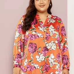Qurvii+ Women Plus Size Comfort Floral Printed Casual Shirt-75