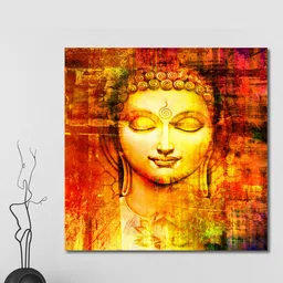 999Store Red & Yellow Hand-Painted Buddha Face Wall Painting-image-79