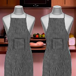 Kuber Industries Set Of 2 Black & White Striped Aprons-55