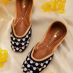 Sangria Women Navy Blue Floral Embellished Ethnic Mojaris-image-93
