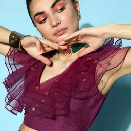 Shae by SASSAFRAS Purple Embellished Ruffles Crop Top-19